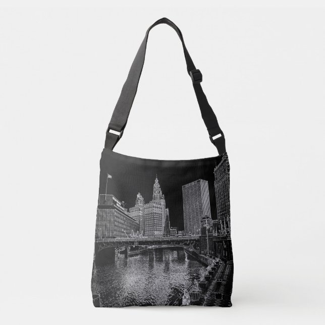 Chicago River 1967 Wrigley Building Sun Times Bldg Crossbody Bag (Front)