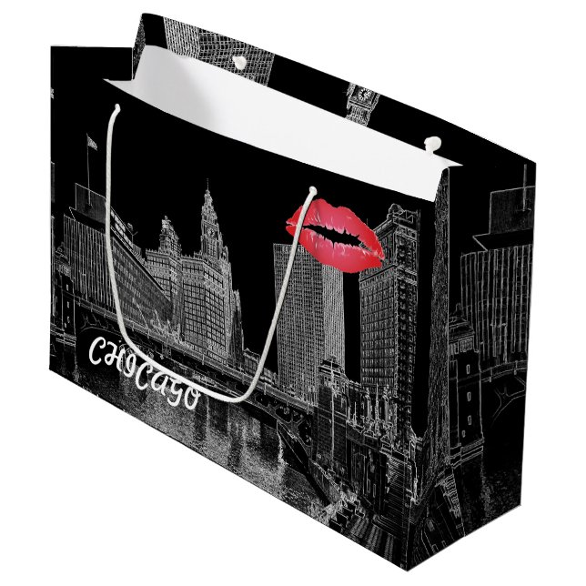 Chicago River 1967 Wrigley Building Sun Times Bldg Large Gift Bag (Front Angled)