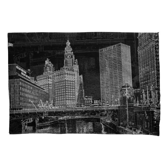 Chicago River 1967 Wrigley Building Sun Times Bldg Pillowcase (Front-Left)