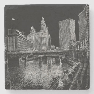 Chicago River 1967 Wrigley Building Sun Times Bldg Stone Coaster