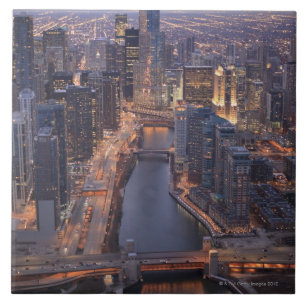 Chicago River and Trump Tower from above Ceramic Tile