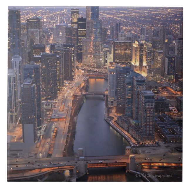 Chicago River and Trump Tower from above Ceramic Tile (Front)