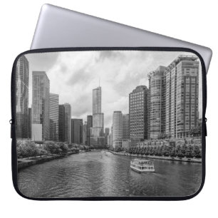 Chicago River And Trump Tower Grayscale Laptop Sleeve