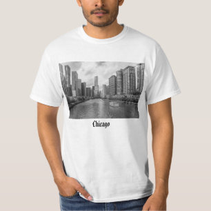 Chicago River And Trump Tower Grayscale T-Shirt