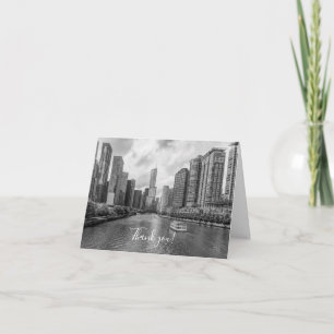 Chicago River And Trump Tower Grayscale Thank You Card