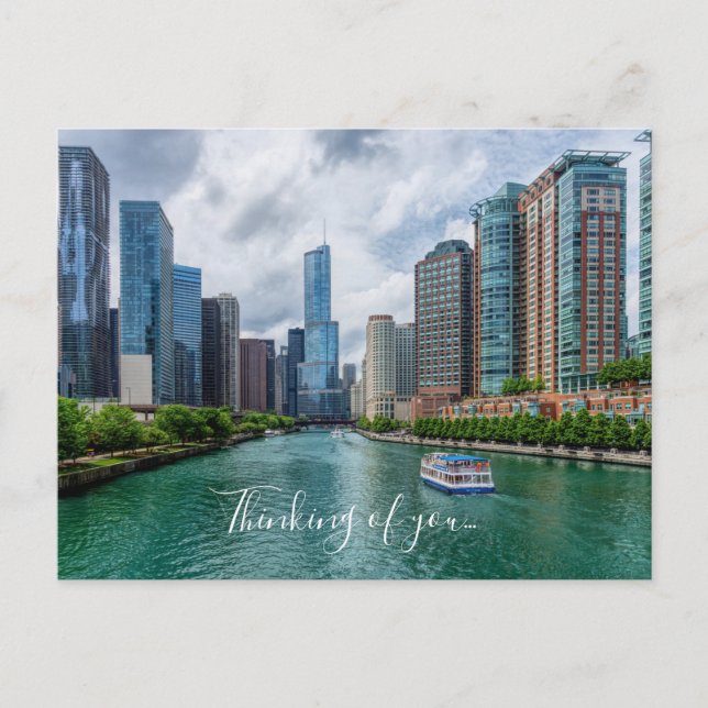 Chicago River and Trump Tower Thinking Of You Postcard (Front)