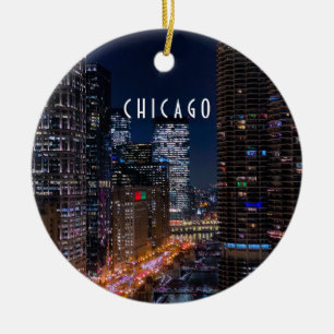 Chicago River at Night Ceramic Ornament