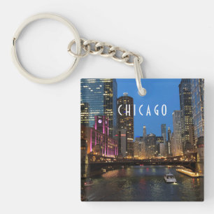 Chicago River at Night Key Ring