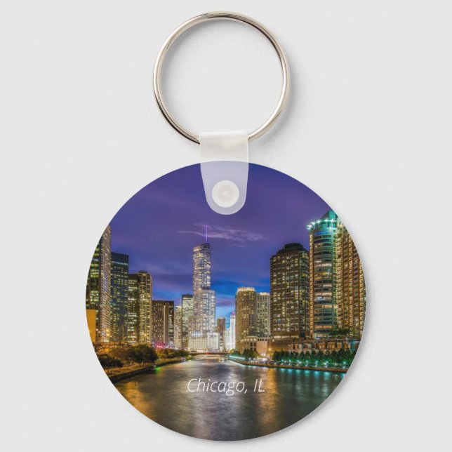 Chicago River at Sunset, labelled,  Key Ring (Front)