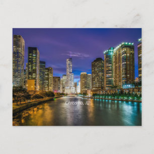 Chicago River at Sunset, labelled, Postcard