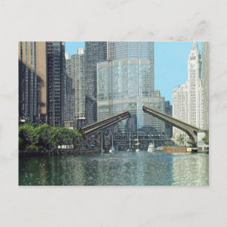 Chicago River Columbus Drive Boat Scene Postcard