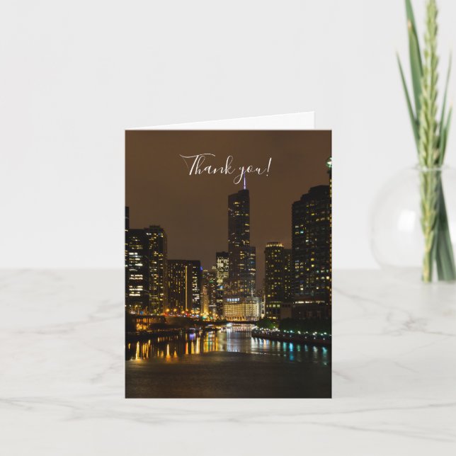 Chicago River Night Storm Thank You Card (Front)