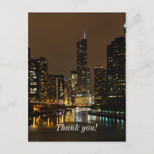 Chicago River Night Storm Thank You Postcard