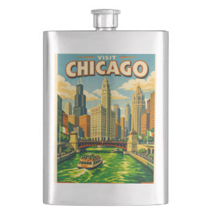Chicago River Saint Patricks day postcard Hip Flask