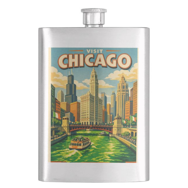 Chicago River Saint Patricks day postcard Hip Flask (Front)