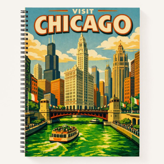 Chicago River Saint Patricks day postcard Notebook (Front)