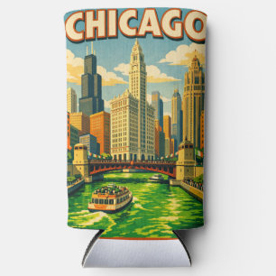 Chicago River Saint Patricks day postcard Seltzer Can Cooler