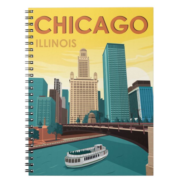 Chicago River Skyline Vintage Travel Notebook (Front)