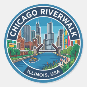 Chicago Riverwalk Illinois Classic Round Sticker
