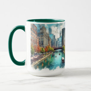 Chicago  Riverwalk Watercolor AIart Mug