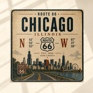 Chicago Route 66 Vintage Coordinates Skyline Art Jigsaw Puzzle