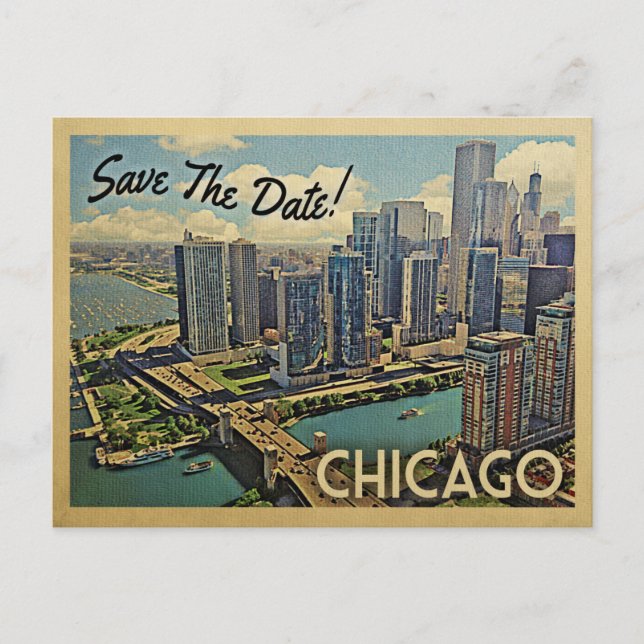 Chicago Save The Date Illinois Announcement Postcard (Front)