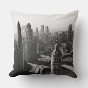 Chicago Skyline1930's from Above view Photograph Cushion