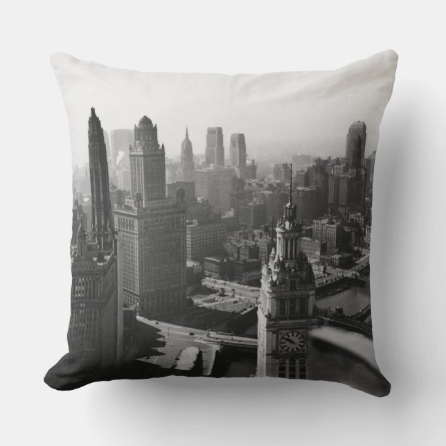 Chicago Skyline1930's from Above view Photograph Cushion (Front)