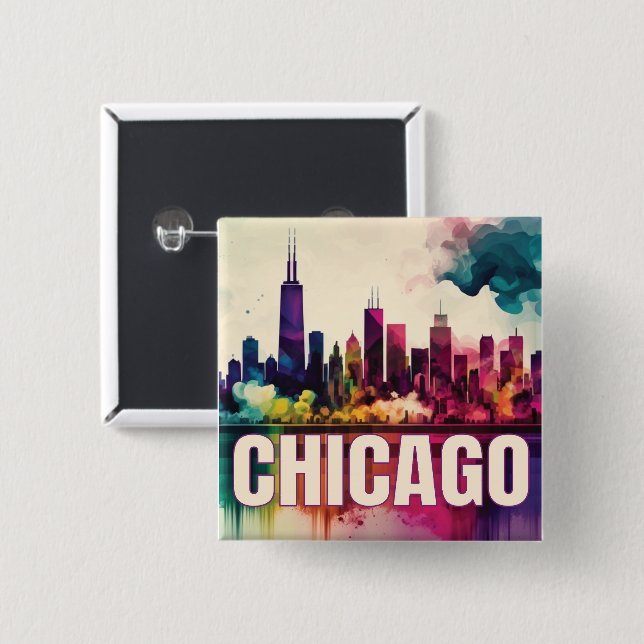 Chicago Skyline  15 Cm Square Badge (Front & Back)