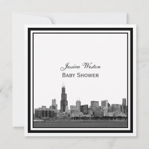 Chicago Skyline #2 Etched Framed Baby Shower Invitation