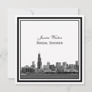 Chicago Skyline #2 Etched Framed Bridal Shower Invitation