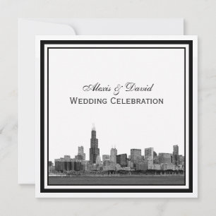 Chicago Skyline #2 Etched Framed Wedding Invitation