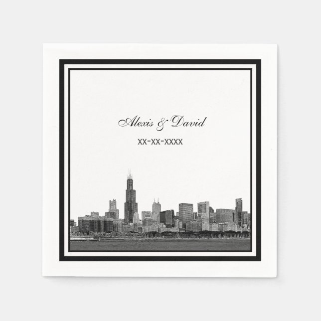 Chicago Skyline #2 Etched Framed Wedding Napkin (Front)