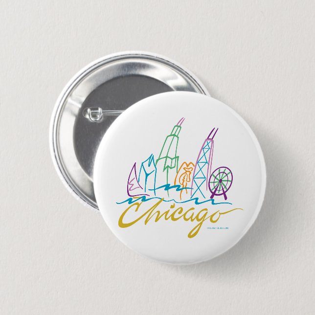 Chicago Skyline 6 Cm Round Badge (Front & Back)
