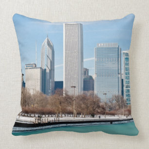 Chicago skyline across frozen Lake Michigan Cushion