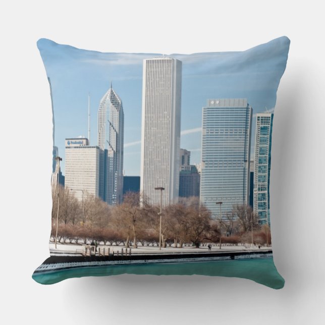 Chicago skyline across frozen Lake Michigan Cushion (Front)