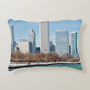 Chicago skyline across frozen Lake Michigan Decorative Cushion