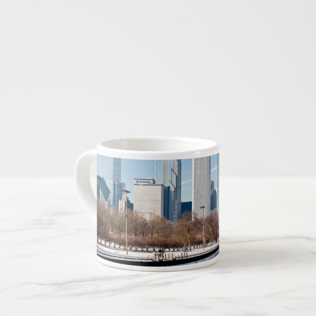 Chicago skyline across frozen Lake Michigan Espresso Cup (Front Left)