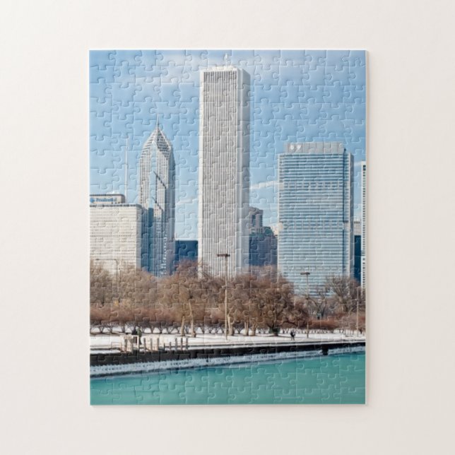 Chicago skyline across frozen Lake Michigan Jigsaw Puzzle (Vertical)