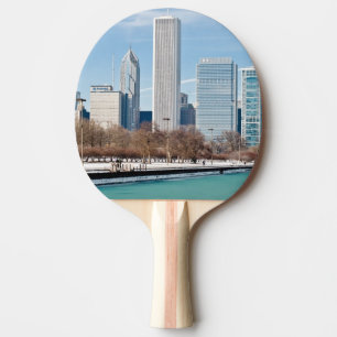 Chicago skyline across frozen Lake Michigan Ping Pong Paddle