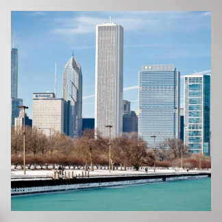 Chicago skyline across frozen Lake Michigan Poster