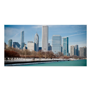 Chicago skyline across frozen Lake Michigan Poster