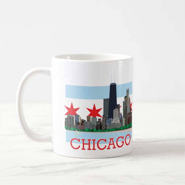 Chicago Skyline and City Flag Coffee Mug (Left)