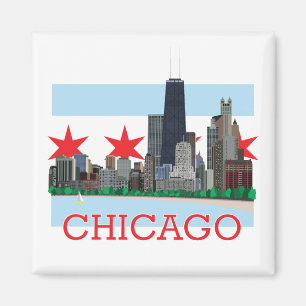 Chicago Skyline and City Flag Magnet