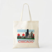 Chicago Skyline and City Flag