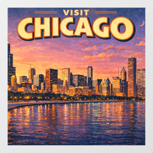 Chicago skyline and Lake Michigan in the evening