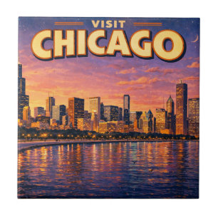 Chicago skyline and Lake Michigan in the evening Ceramic Tile