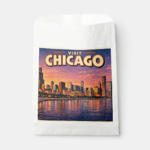 Chicago skyline and Lake Michigan in the evening Favour Bag