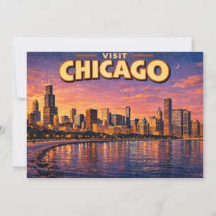 Chicago skyline and Lake Michigan in the evening Invitation