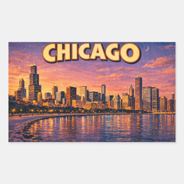 Chicago skyline and Lake Michigan in the evening Rectangular Sticker (Front)